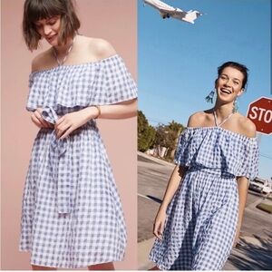🍓 Anthropologie 11.1 Thylo XL fit n flare Gingham Off Shoulder ruffle Dress